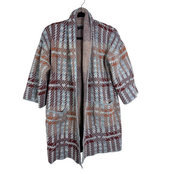 Stella + Lorenzo Sweaters - Stella +‎ Lorenzo Plaid Open Front Kimono Cardigan Sweater XS Western Aztec Boho